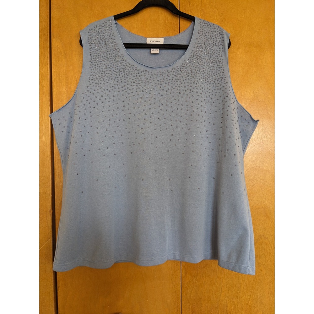 Vintage Avenue Blue Beaded Sleeveless Knit Top Tank Plus Size 22/24 Made in USA